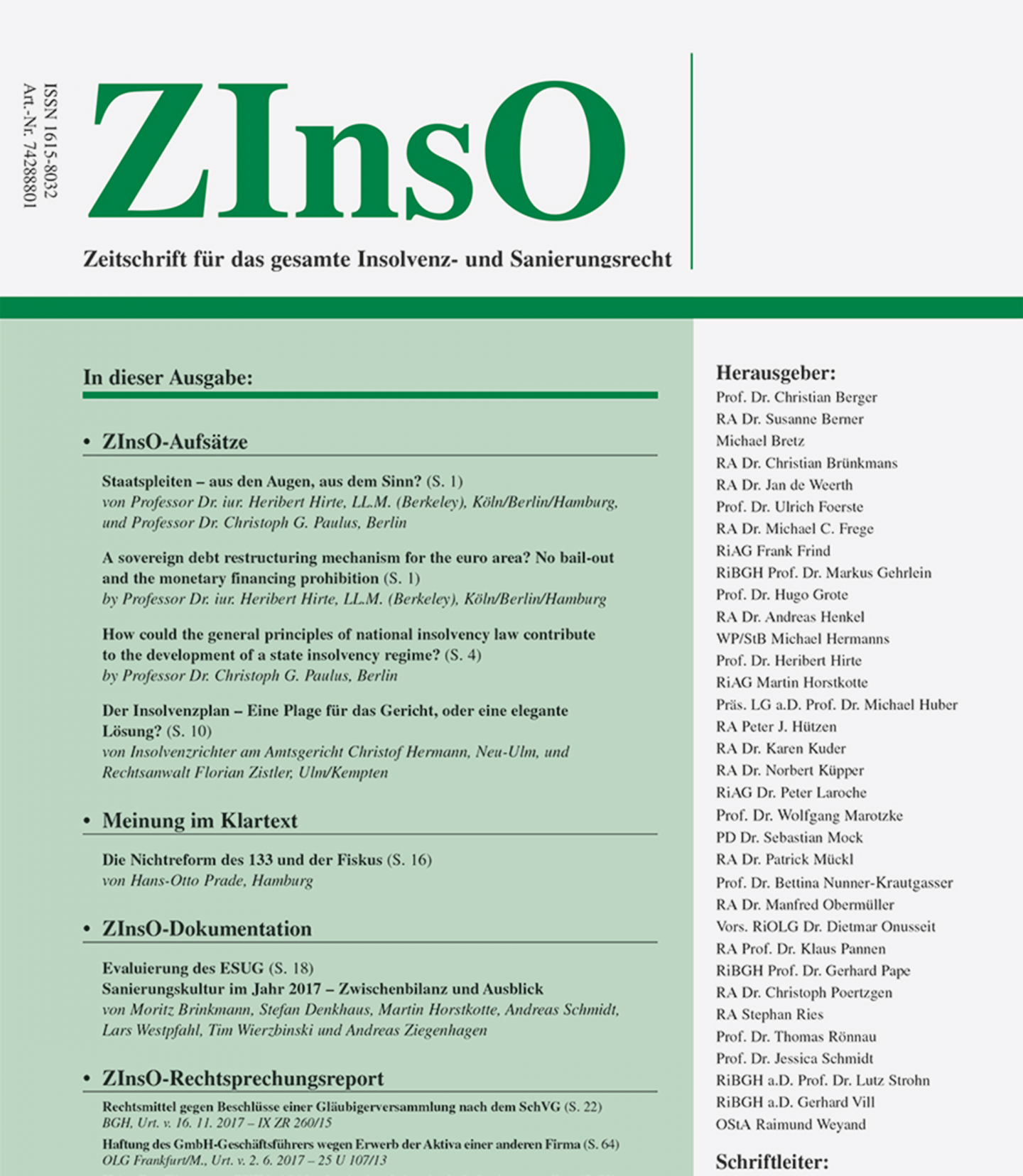 Publikation öffnen: Zeitschrift für das gesamte Insolvenz- und Sanierungs­recht ZInsO