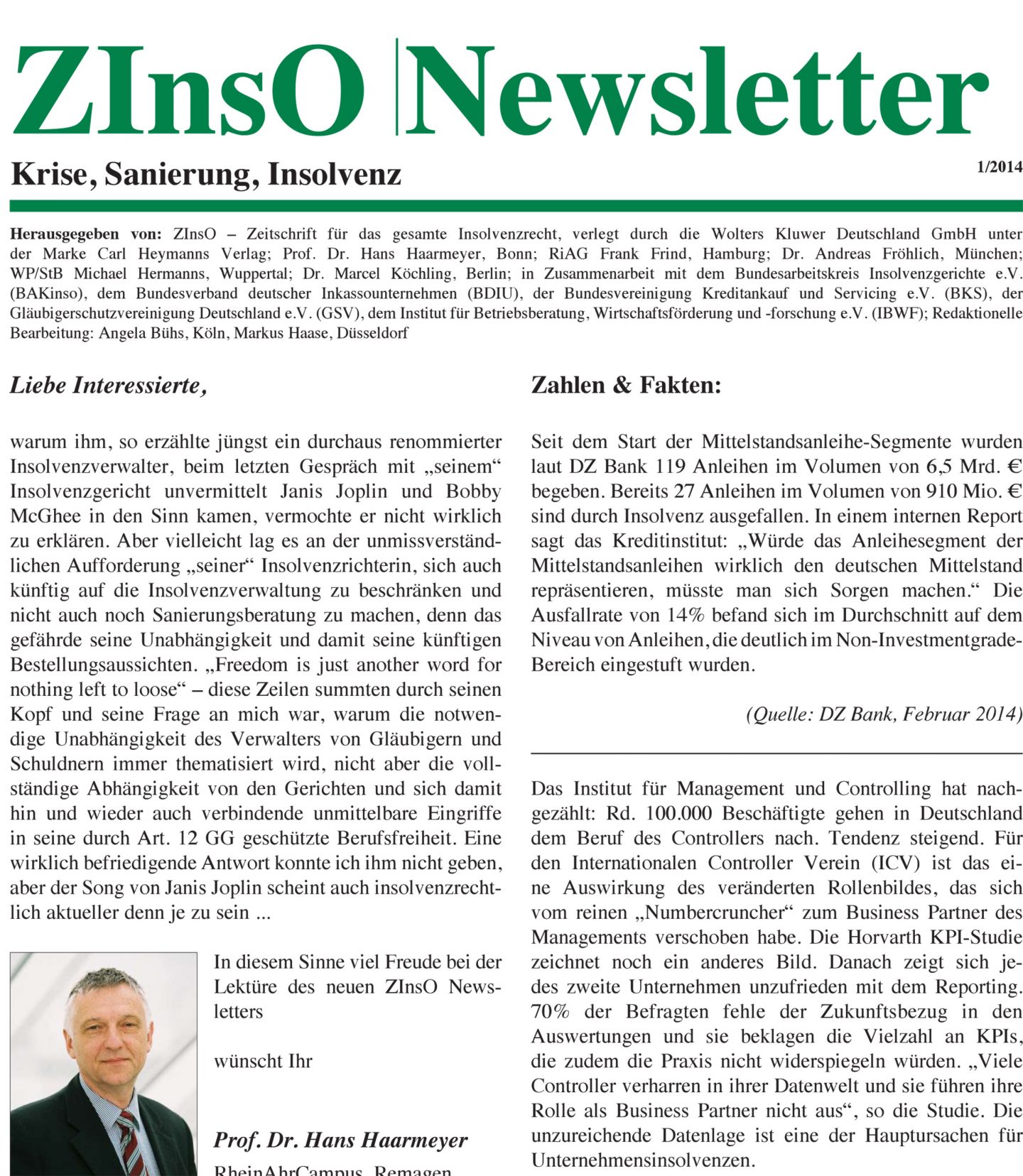 Publikation öffnen: ZInsO Newsletter Krise, Sanierung, Insolvenz